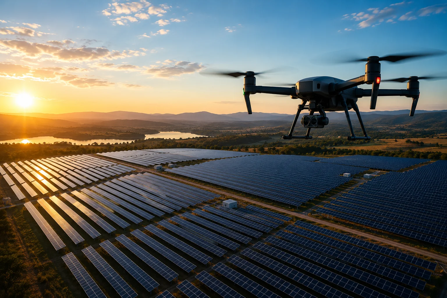 Drone over solar farm