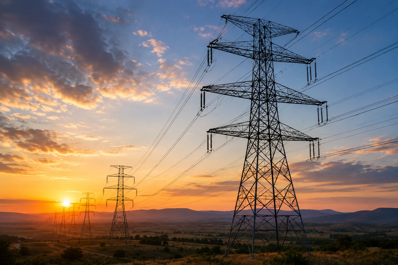 Power lines at sunset